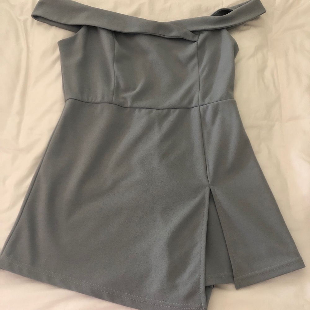 Light blue/grey off the shoulder romper